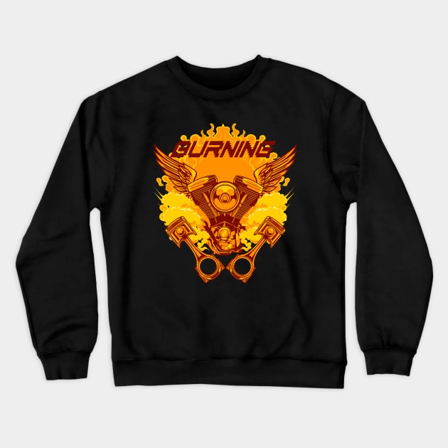 Machine Motor Bike - Burning Crewneck Sweatshirt by Harrisaputra